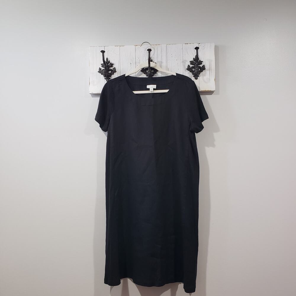 J Jill Pure Jill Black Linen Shift Dress Size M Minimal Chic